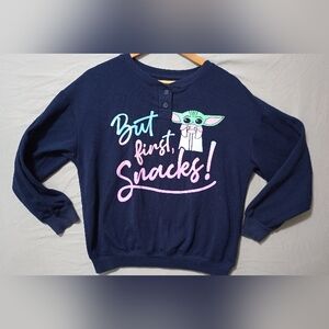 Star Wars Yoda But First Snacks Movie Promo Sweater Womens Sz M Blue Sweatshirt